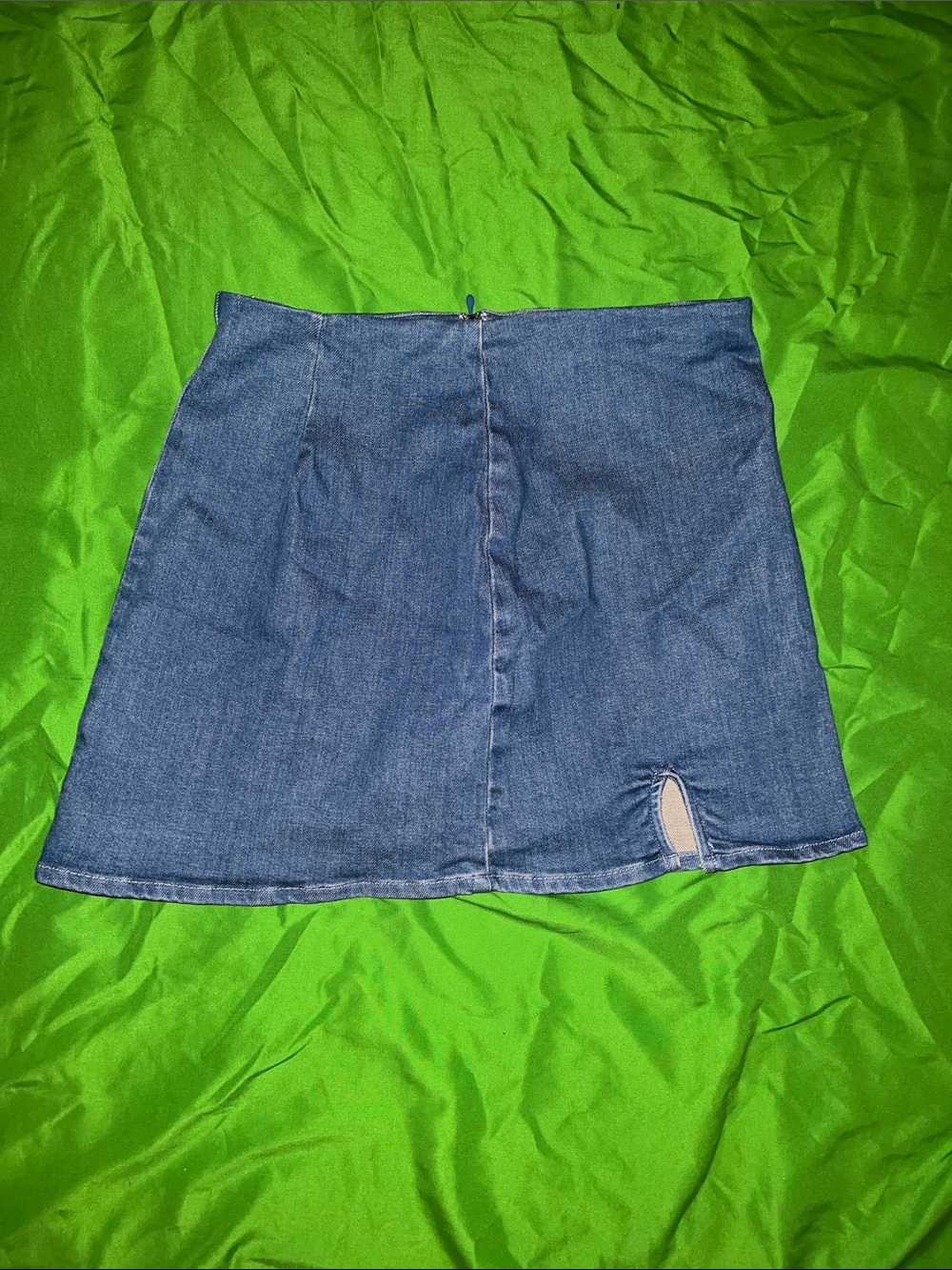 Show Me Your MuMu Blue Denim Mini Skirt with Front Hem Cutout size Small